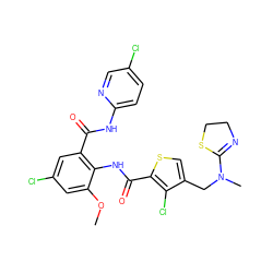 COc1cc(Cl)cc(C(=O)Nc2ccc(Cl)cn2)c1NC(=O)c1scc(CN(C)C2=NCCS2)c1Cl ZINC000014963145