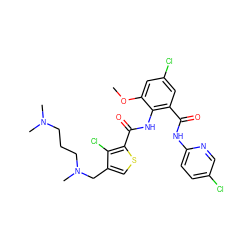 COc1cc(Cl)cc(C(=O)Nc2ccc(Cl)cn2)c1NC(=O)c1scc(CN(C)CCCN(C)C)c1Cl ZINC000014963082