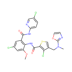 COc1cc(Cl)cc(C(=O)Nc2ccc(Cl)cn2)c1NC(=O)c1scc(CN(C)c2ncco2)c1Cl ZINC000002047708