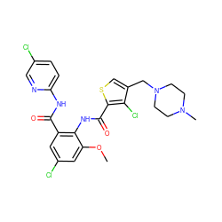 COc1cc(Cl)cc(C(=O)Nc2ccc(Cl)cn2)c1NC(=O)c1scc(CN2CCN(C)CC2)c1Cl ZINC000023359235