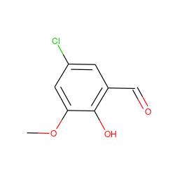 COc1cc(Cl)cc(C=O)c1O ZINC000002573073