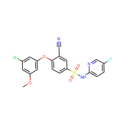 COc1cc(Cl)cc(Oc2ccc(S(=O)(=O)Nc3ccc(F)cn3)cc2C#N)c1 ZINC000473200933