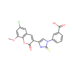 COc1cc(Cl)cc2cc(-c3cn(-c4cccc(C(=O)O)c4)c(=S)[nH]3)c(=O)oc12 ZINC000082154786