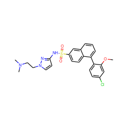 COc1cc(Cl)ccc1-c1cccc2cc(S(=O)(=O)Nc3ccn(CCN(C)C)n3)ccc12 ZINC000206131758