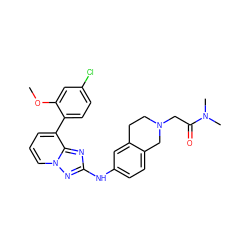 COc1cc(Cl)ccc1-c1cccn2nc(Nc3ccc4c(c3)CCN(CC(=O)N(C)C)C4)nc12 ZINC000096169834