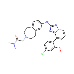 COc1cc(Cl)ccc1-c1cccn2nc(Nc3ccc4c(c3)CCN(CC(=O)N(C)C)CC4)nc12 ZINC000096169828