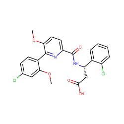 COc1cc(Cl)ccc1-c1nc(C(=O)N[C@@H](CC(=O)O)c2ccccc2Cl)ccc1OC ZINC000203882964