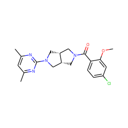 COc1cc(Cl)ccc1C(=O)N1C[C@@H]2CN(c3nc(C)cc(C)n3)C[C@@H]2C1 ZINC000116823650