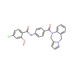 COc1cc(Cl)ccc1C(=O)Nc1ccc(C(=O)N2Cc3cccn3Cc3ccccc32)cc1 ZINC000013780030