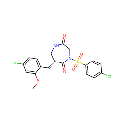 COc1cc(Cl)ccc1C[C@@H]1CNC(=O)CN(S(=O)(=O)c2ccc(Cl)cc2)C1=O ZINC000028894854