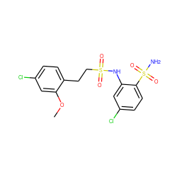 COc1cc(Cl)ccc1CCS(=O)(=O)Nc1cc(Cl)ccc1S(N)(=O)=O ZINC000148710062