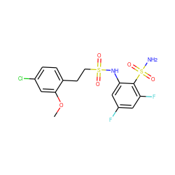 COc1cc(Cl)ccc1CCS(=O)(=O)Nc1cc(F)cc(F)c1S(N)(=O)=O ZINC000147514688