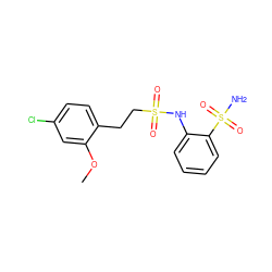 COc1cc(Cl)ccc1CCS(=O)(=O)Nc1ccccc1S(N)(=O)=O ZINC000148456139