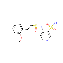 COc1cc(Cl)ccc1CCS(=O)(=O)Nc1ccncc1S(N)(=O)=O ZINC000147550676