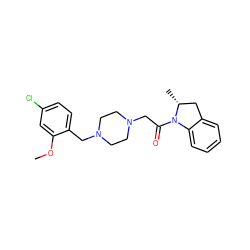 COc1cc(Cl)ccc1CN1CCN(CC(=O)N2c3ccccc3C[C@H]2C)CC1 ZINC000022941498