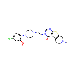 COc1cc(Cl)ccc1N1CCN(CCn2cnc3sc4c(c3c2=O)CCN(C)C4)CC1 ZINC000028530492