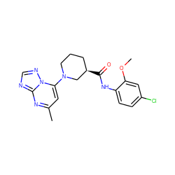 COc1cc(Cl)ccc1NC(=O)[C@@H]1CCCN(c2cc(C)nc3ncnn23)C1 ZINC001772612759