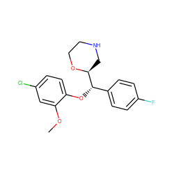 COc1cc(Cl)ccc1O[C@@H](c1ccc(F)cc1)[C@@H]1CNCCO1 ZINC000029049903