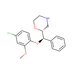 COc1cc(Cl)ccc1O[C@H](c1ccccc1)[C@H]1CNCCO1 ZINC000029048530