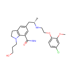 COc1cc(Cl)ccc1OCCN[C@@H](C)Cc1cc2c(c(C(N)=O)c1)N(CCCO)CC2 ZINC000653835887