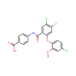 COc1cc(Cl)ccc1Oc1cc(Cl)c(Cl)cc1C(=O)Nc1ccc(C(=O)O)cc1 ZINC000143190028