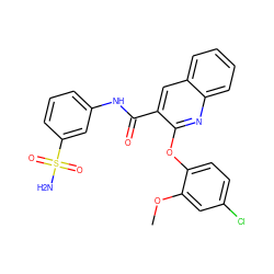 COc1cc(Cl)ccc1Oc1nc2ccccc2cc1C(=O)Nc1cccc(S(N)(=O)=O)c1 ZINC000143180875