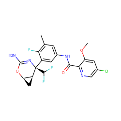 COc1cc(Cl)cnc1C(=O)Nc1cc(C)c(F)c([C@@]2(C(F)F)N=C(N)O[C@@H]3C[C@@H]32)c1 ZINC000226075365