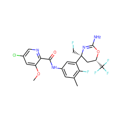 COc1cc(Cl)cnc1C(=O)Nc1cc(C)c(F)c([C@]2(CF)C[C@@H](C(F)(F)F)OC(N)=N2)c1 ZINC000223541092