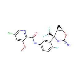 COc1cc(Cl)cnc1C(=O)Nc1ccc(F)c([C@@]2(C(F)F)NC(=N)O[C@@H]3C[C@@H]32)c1 ZINC000473233343