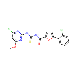 COc1cc(Cl)nc(NC(=S)NC(=O)c2ccc(-c3ccccc3Cl)o2)n1 ZINC000028565999