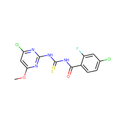 COc1cc(Cl)nc(NC(=S)NC(=O)c2ccc(Cl)cc2F)n1 ZINC000035016113