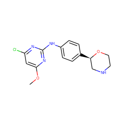 COc1cc(Cl)nc(Nc2ccc([C@@H]3CNCCO3)cc2)n1 ZINC000150014195