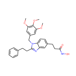 COc1cc(Cn2c(CCc3ccccc3)nc3cc(CCC(=O)NO)ccc32)cc(OC)c1OC ZINC000040393437