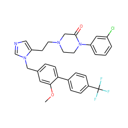 COc1cc(Cn2cncc2CCN2CCN(c3cccc(Cl)c3)C(=O)C2)ccc1-c1ccc(C(F)(F)F)cc1 ZINC000052957133