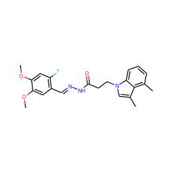 COc1cc(F)c(/C=N/NC(=O)CCn2cc(C)c3c(C)cccc32)cc1OC ZINC000115598520