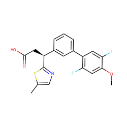 COc1cc(F)c(-c2cccc([C@H](CC(=O)O)c3ncc(C)s3)c2)cc1F ZINC001772608696