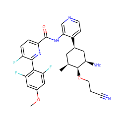 COc1cc(F)c(-c2nc(C(=O)Nc3cnccc3[C@@H]3C[C@H](C)[C@H](OCCC#N)[C@H](N)C3)ccc2F)c(F)c1 ZINC000261190508