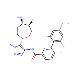 COc1cc(F)c(-c2nc(C(=O)Nc3cnn(C)c3[C@@H]3CC[C@@H](N)[C@@H](F)CO3)ccc2F)c(F)c1 ZINC000205637911