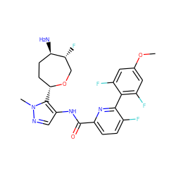 COc1cc(F)c(-c2nc(C(=O)Nc3cnn(C)c3[C@@H]3CC[C@@H](N)[C@H](F)CO3)ccc2F)c(F)c1 ZINC000205649641