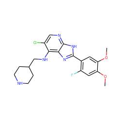 COc1cc(F)c(-c2nc3c(NCC4CCNCC4)c(Cl)cnc3[nH]2)cc1OC ZINC000263620567