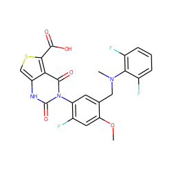 COc1cc(F)c(-n2c(=O)[nH]c3csc(C(=O)O)c3c2=O)cc1CN(C)c1c(F)cccc1F ZINC000137020261