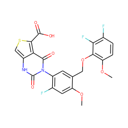 COc1cc(F)c(-n2c(=O)[nH]c3csc(C(=O)O)c3c2=O)cc1COc1c(OC)ccc(F)c1F ZINC000034894478