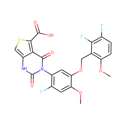 COc1cc(F)c(-n2c(=O)[nH]c3csc(C(=O)O)c3c2=O)cc1OCc1c(OC)ccc(F)c1F ZINC000043152963