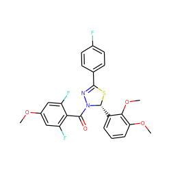 COc1cc(F)c(C(=O)N2N=C(c3ccc(F)cc3)S[C@@H]2c2cccc(OC)c2OC)c(F)c1 ZINC000014972907