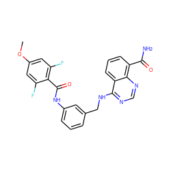 COc1cc(F)c(C(=O)Nc2cccc(CNc3ncnc4c(C(N)=O)cccc34)c2)c(F)c1 ZINC000114346805