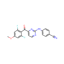 COc1cc(F)c(C(=O)c2ccnc(Nc3ccc(C#N)cc3)n2)c(F)c1 ZINC000230504194