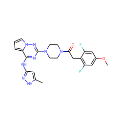 COc1cc(F)c(CC(=O)N2CCN(c3nc(Nc4cc(C)[nH]n4)c4cccn4n3)CC2)c(F)c1 ZINC000064746684