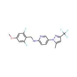 COc1cc(F)c(CNc2ccc(-n3nc(C(F)(F)F)cc3C)cn2)c(F)c1 ZINC000149815339