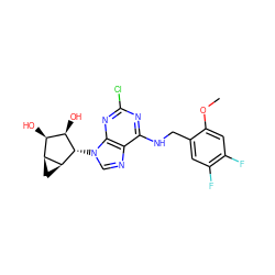 COc1cc(F)c(F)cc1CNc1nc(Cl)nc2c1ncn2[C@H]1[C@H](O)[C@H](O)[C@@H]2C[C@@H]21 ZINC000084603378