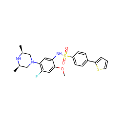 COc1cc(F)c(N2C[C@H](C)N[C@H](C)C2)cc1NS(=O)(=O)c1ccc(-c2cccs2)cc1 ZINC000095598527